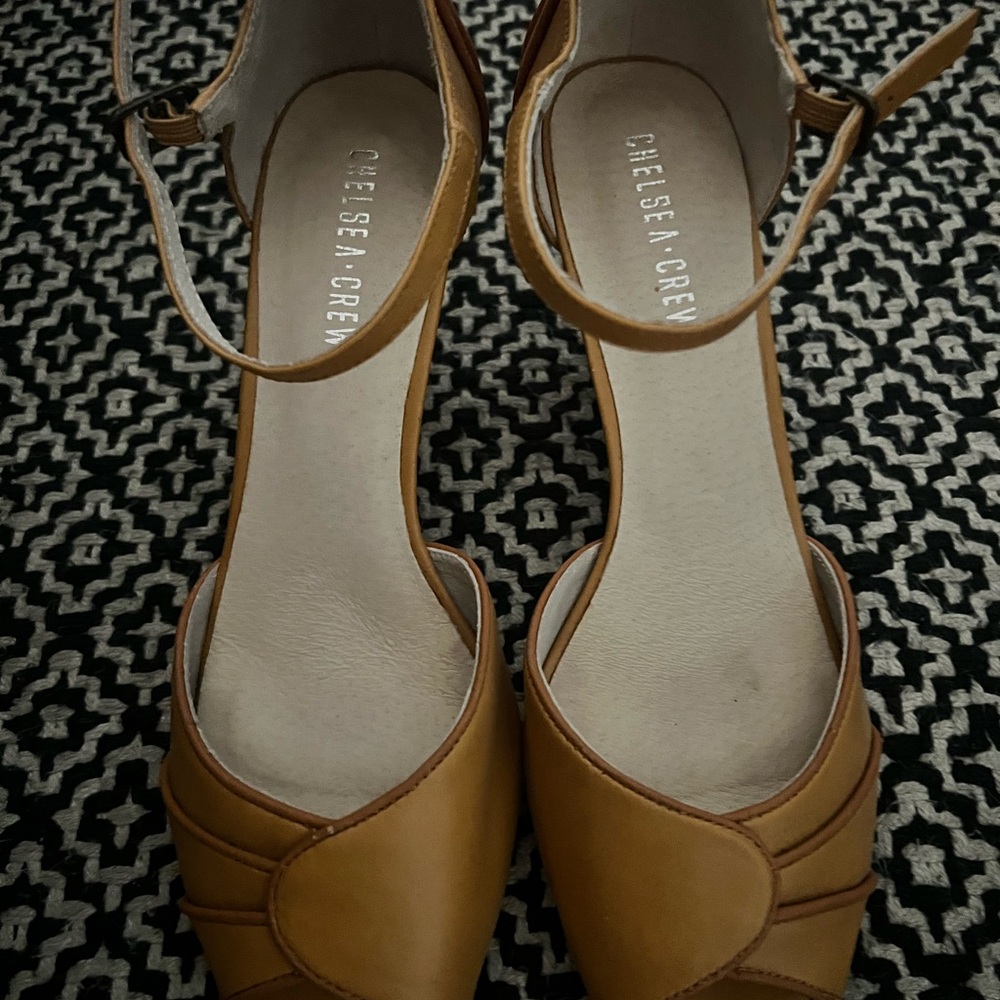 Chelsea Crew Tan Ankle Strap Heels